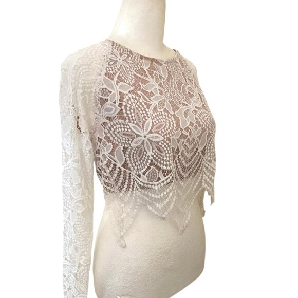 For Love And Lemons Guava Floral Crochet Lace Long Sleeve Crop Top Size Small - Picture 5 of 9